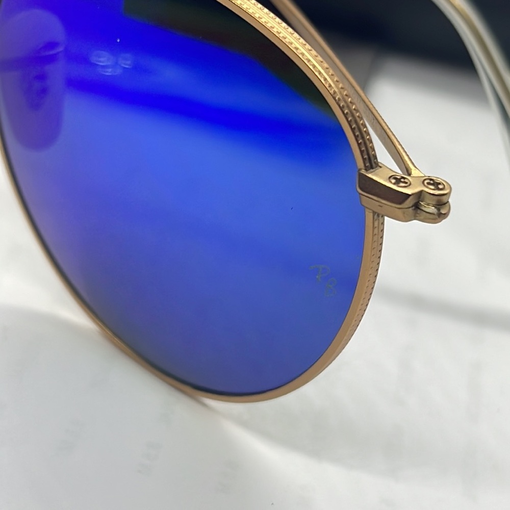 BNWT Rayban Round RB3447 Gold/Blue mirror 50-21-145 - Picture 9 of 9